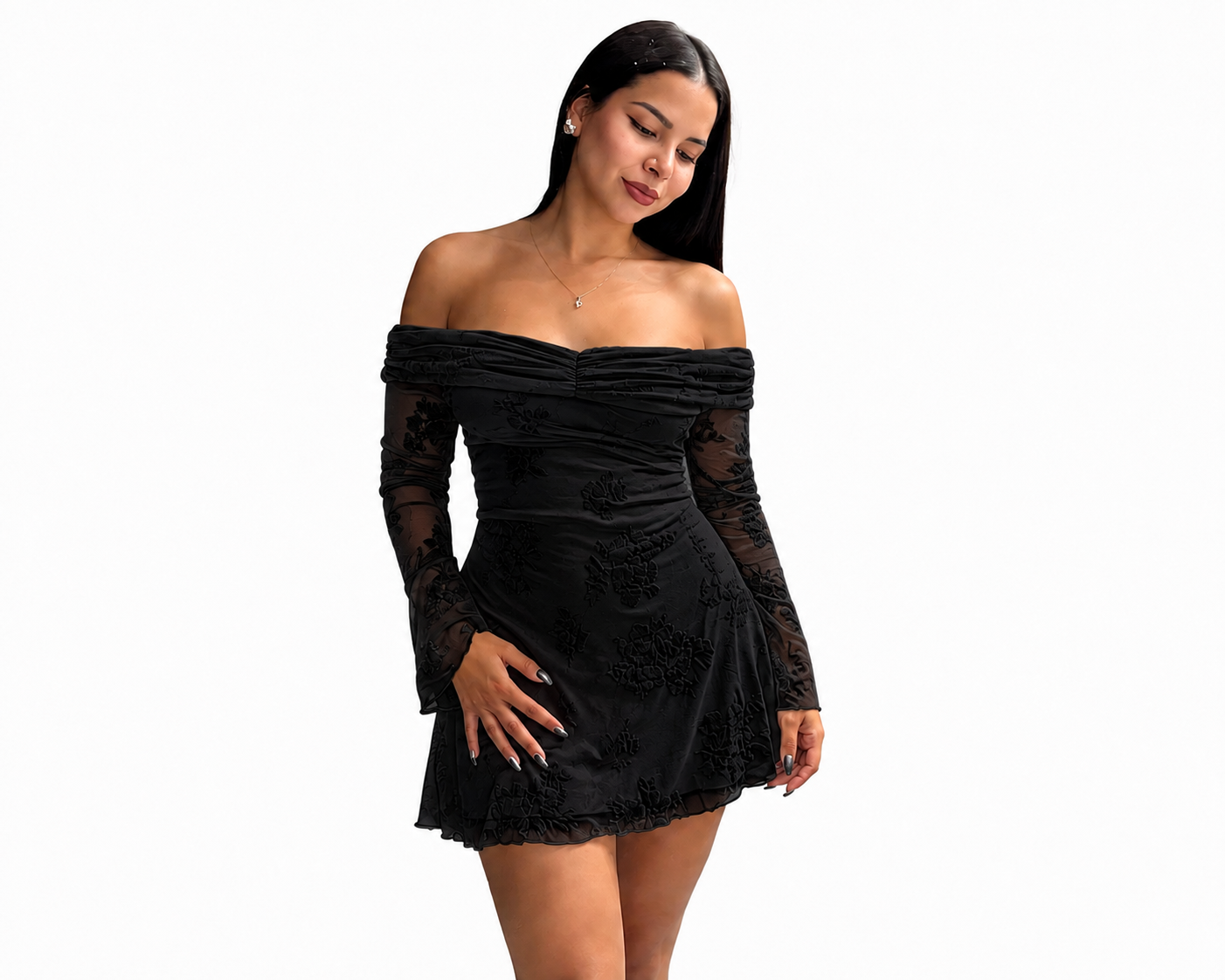 VESTIDO LABRADO CADA EN A - NEGRO